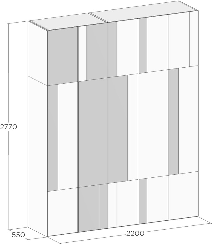 Схема шкафа для одежды с зеркальными фасадами