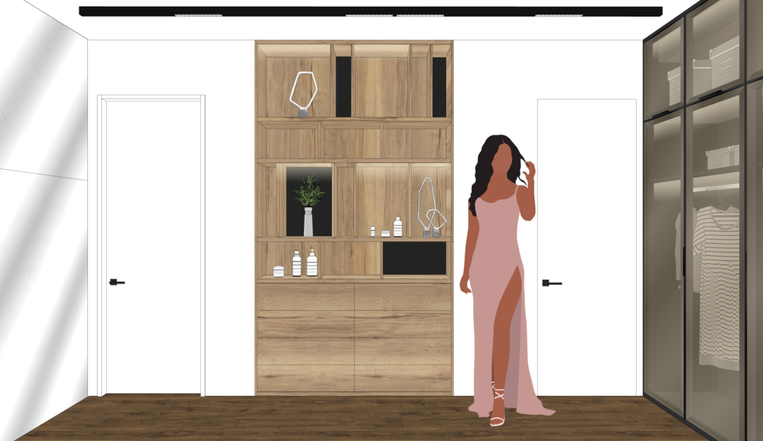 Проходная гардеробная с зеркалом