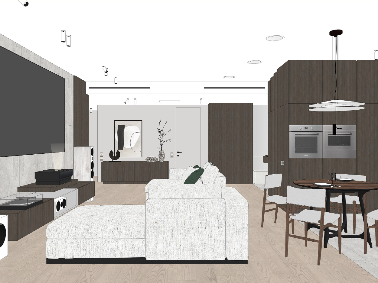 Кухня-гостиная с проектором