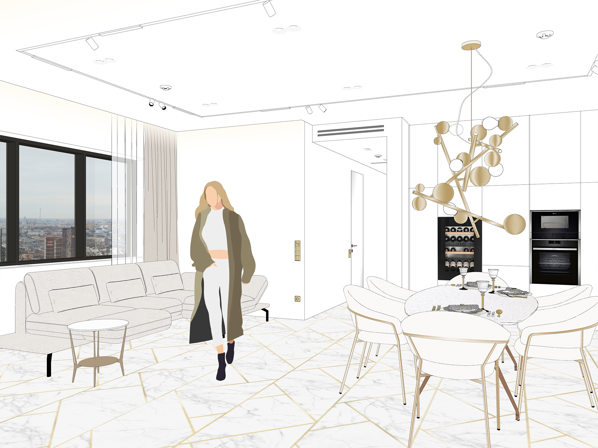 Дизайн-проект белой гостиной современная классика