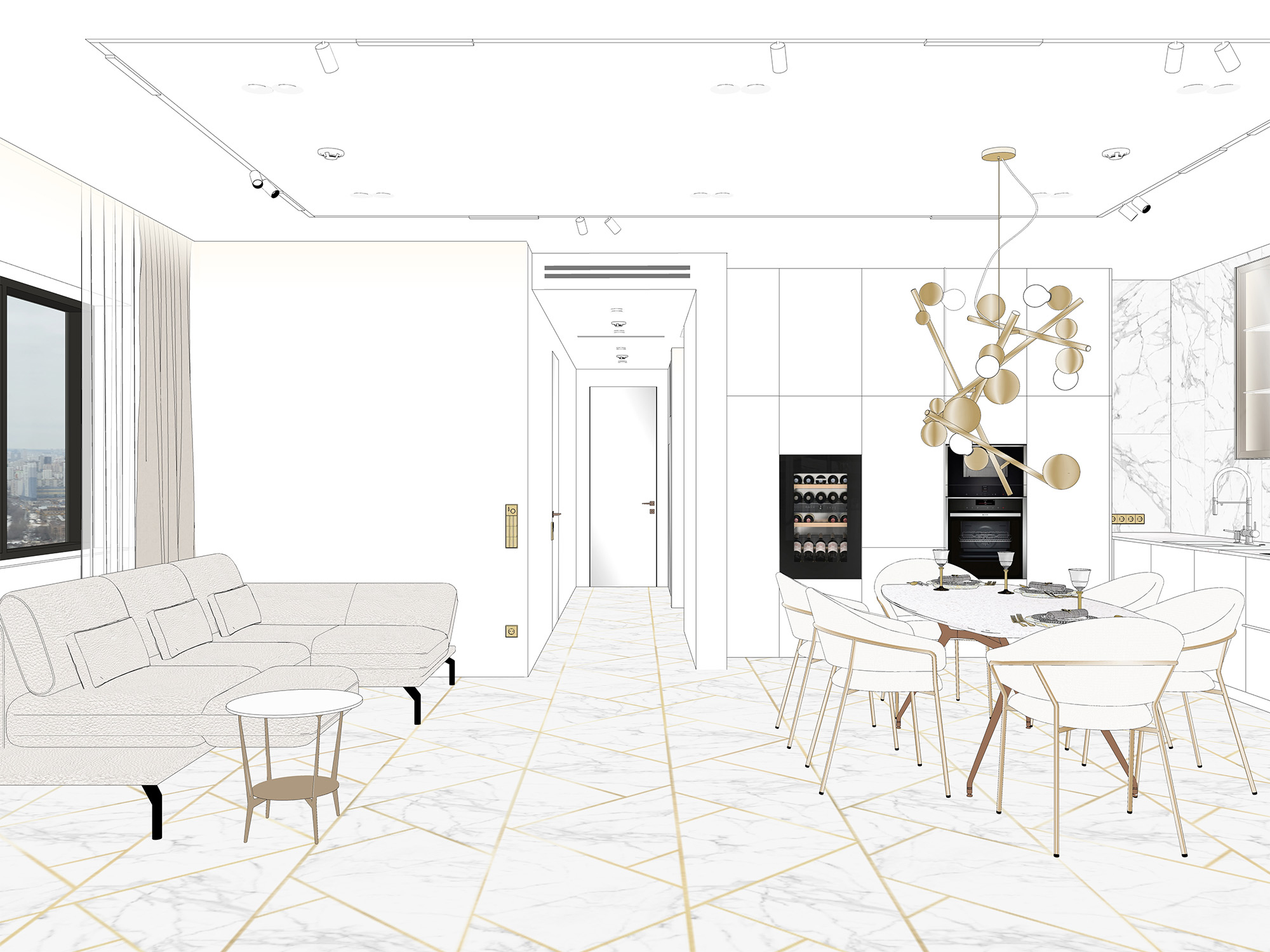 Белая гостиная в современном стиле