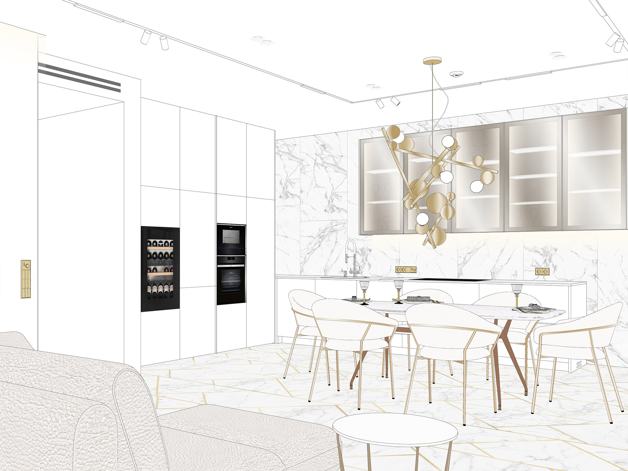 Белая угловая кухня неоклассика