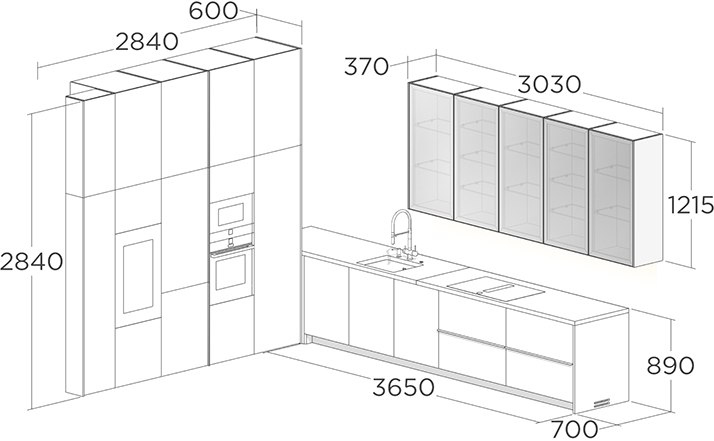 Большая угловая кухня с размерами