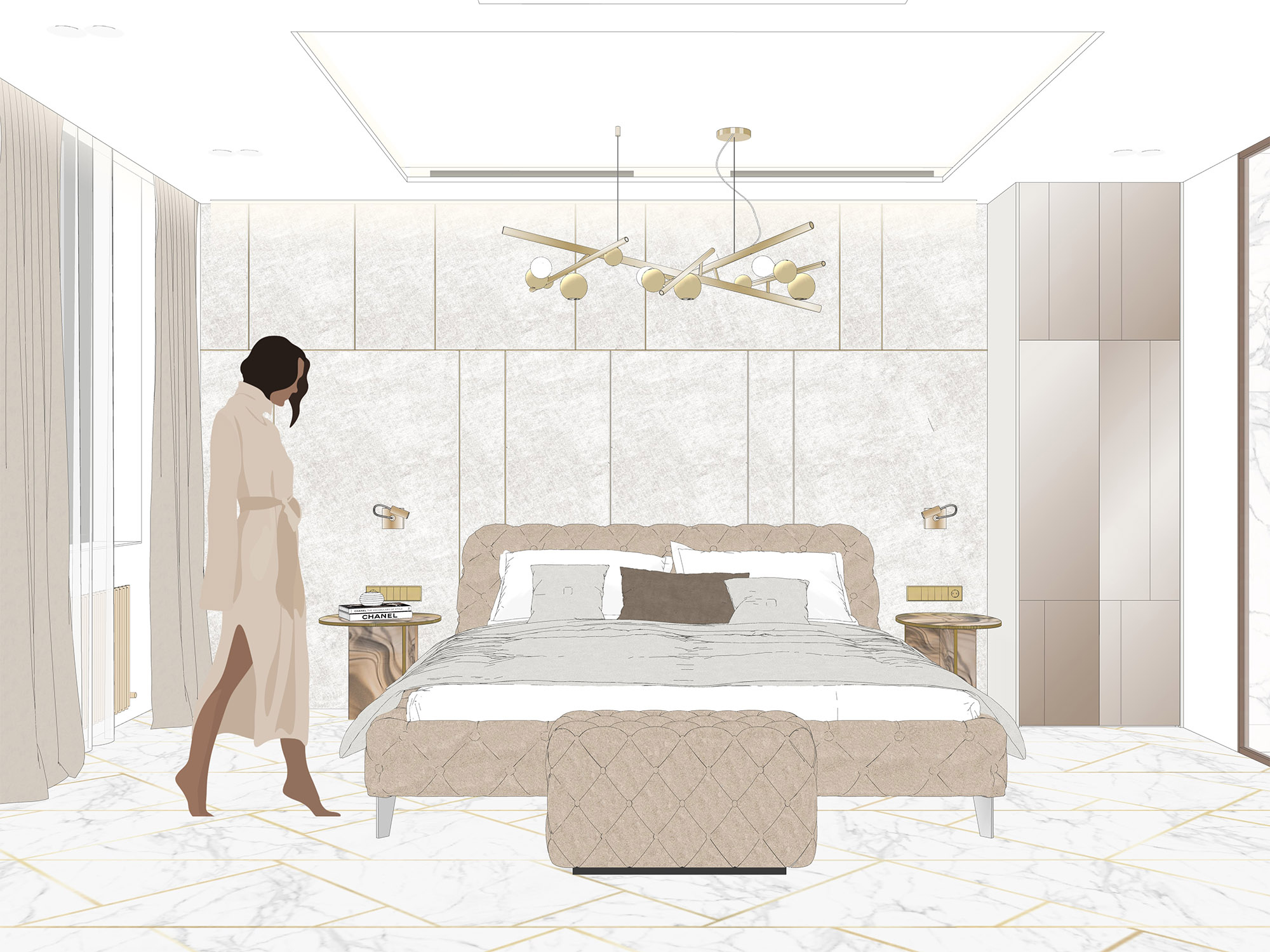 Дизайн-проект спальни в стиле неоклассика