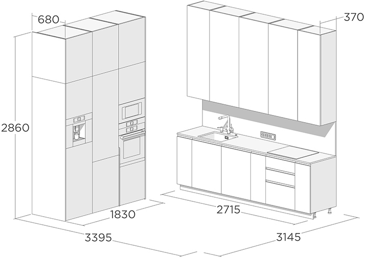 Схема кухни с белыми фасадами