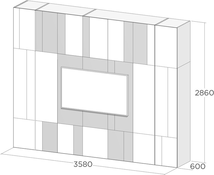 Схема шкафа для одежды с панелью для телевизора