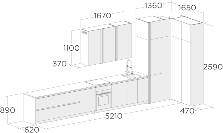 Дизайн-проект бежевой кухни в шпоне дуба