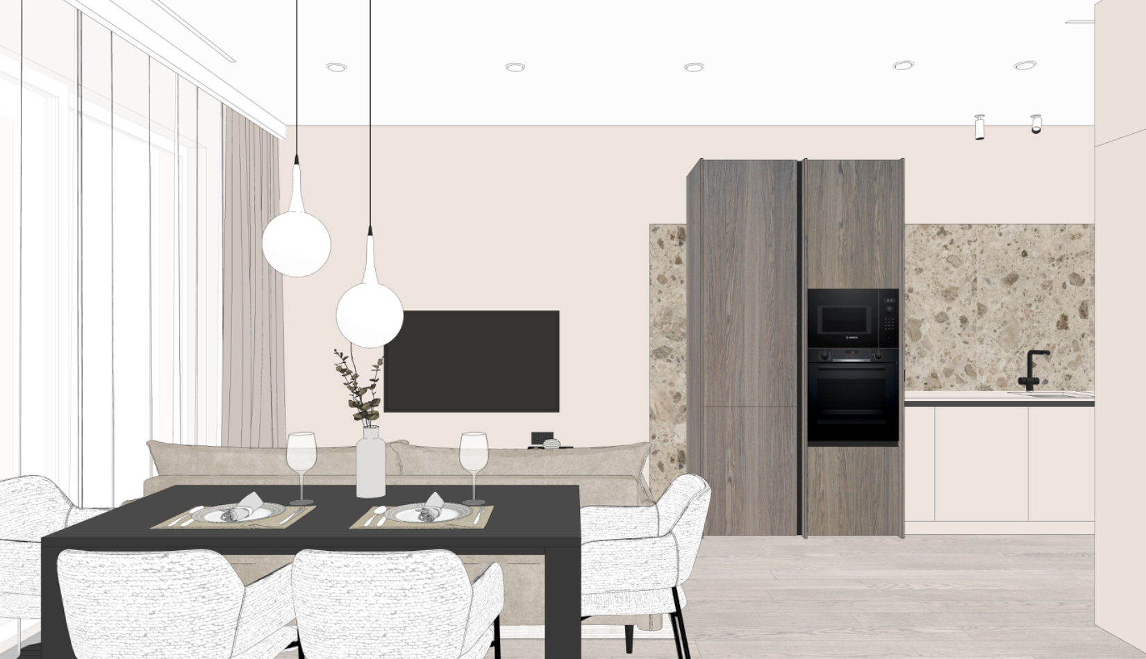 Дизайн столовой зоны в кухне-гостиной