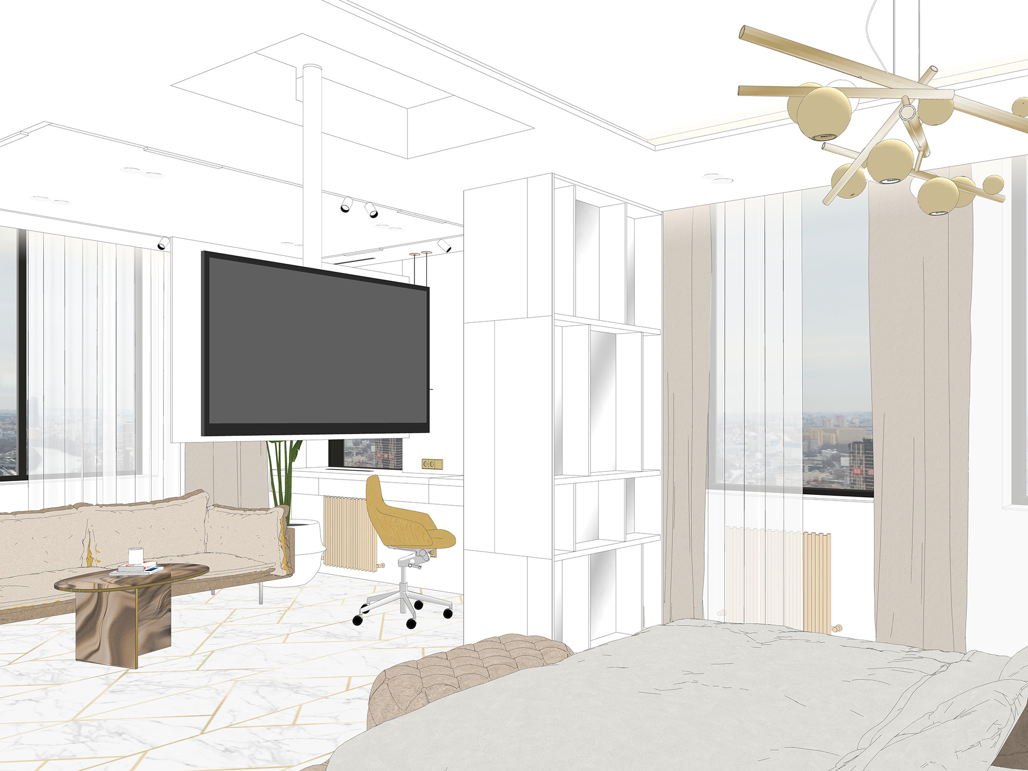 Поворотный телевизор в спальне