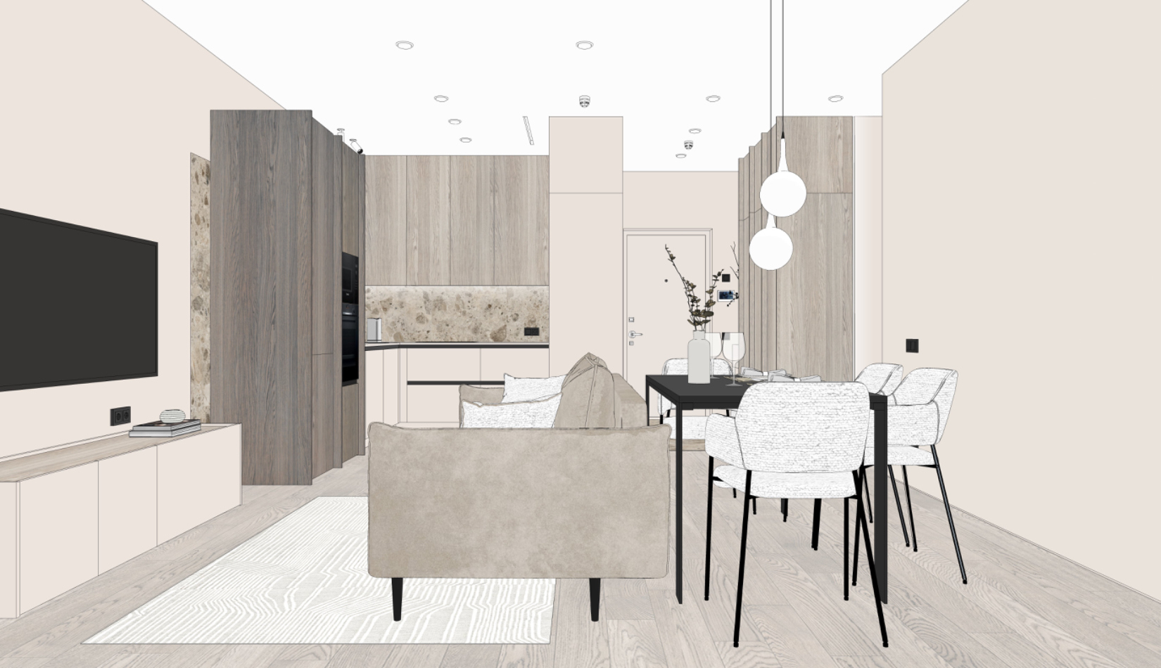 Дизайн-проект кухни-гостиной в двухкомнатной квартире