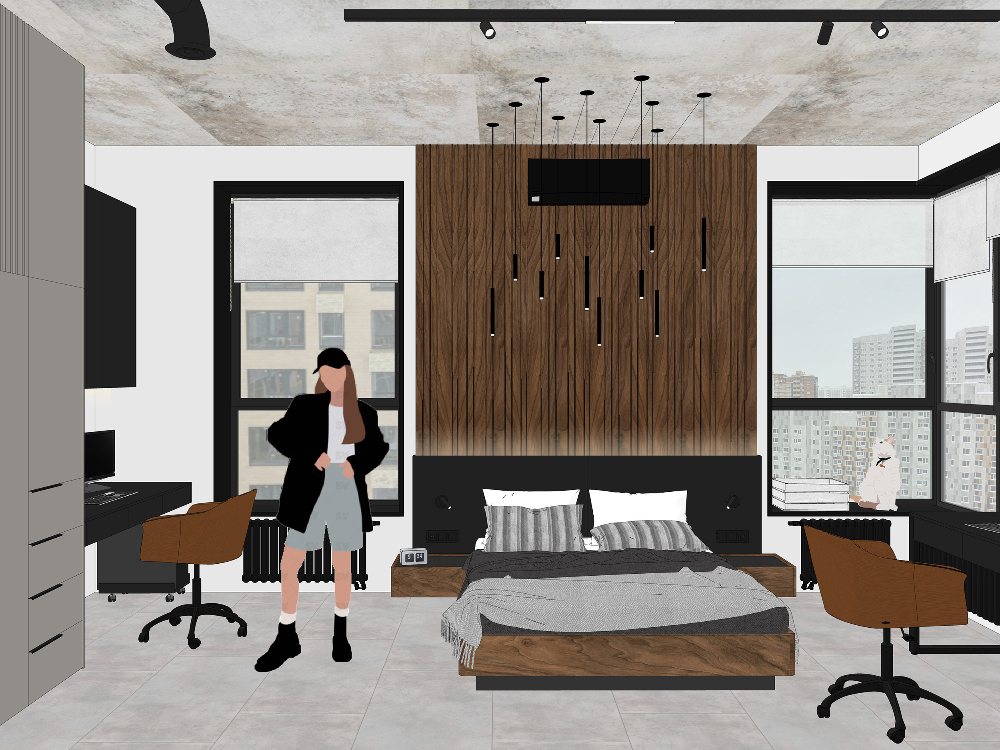 Спальня в стиле лофт